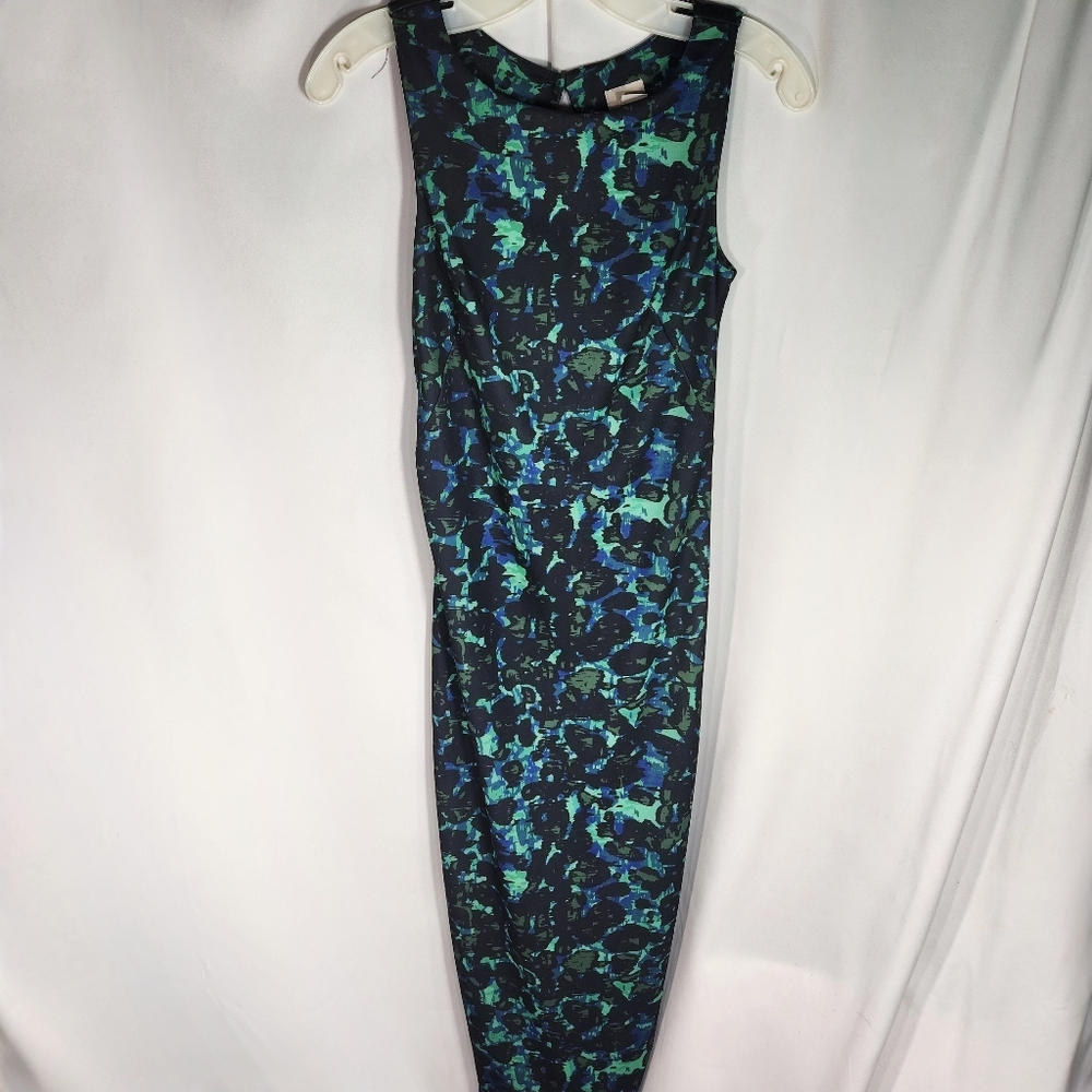 H&M Black/Blue/Green Abstract Print Sleeveless Open Back Long Dress Size 2